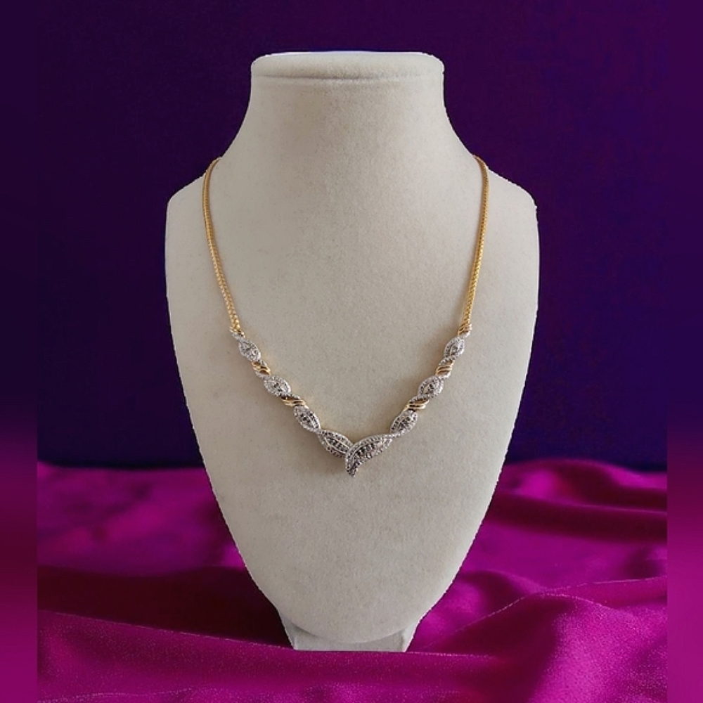 Natural Real diamonds ( tested) Gold and Silver Leaf Necklace